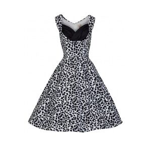 Lindy Bop Black and White Leopard Print Fit-and-Flare Midi Dress